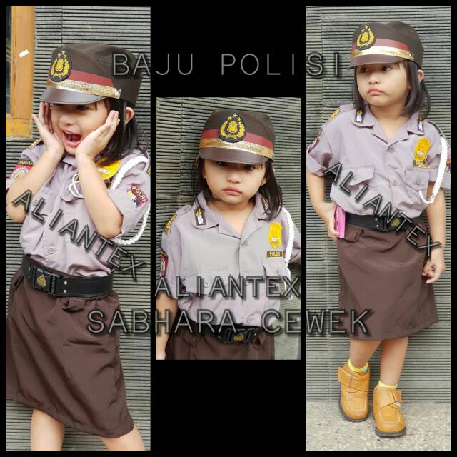 TERMURAH SET TOPI PELUIT BAJU KOSTUM PROFESI POLISI SABHARA ANAK PEREMPUAN CEWEK TERLARIS