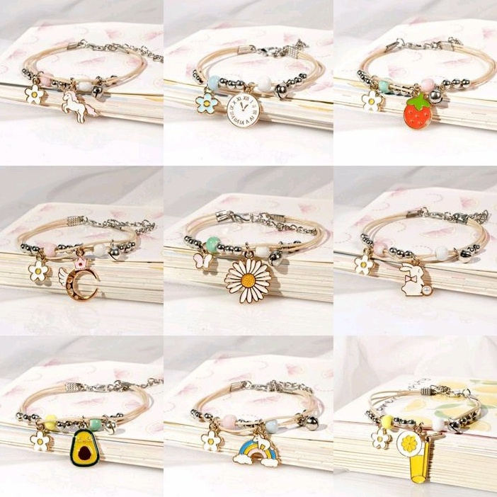 Gelang Couple Aesthetic Bestie Anak Dewasa ber 3 Lucu Tanpa Magnet Korea Style