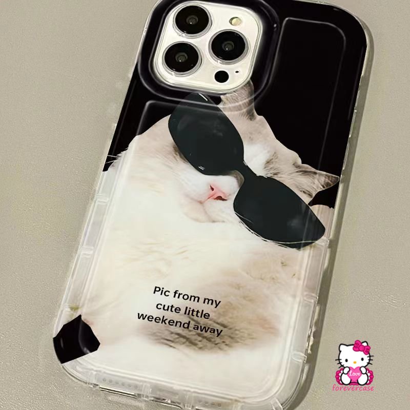 IPHONE Fashion Kartun Airbag Shockproof Case Kompatibel Untuk Iphone11 13 12 14 Pro Max6 7 6S 8plus XR XS X MAX Kisi Tidak Teratur Memakai Sunglasse Keren Kucing Anjing Pasangan Telepon Soft Case