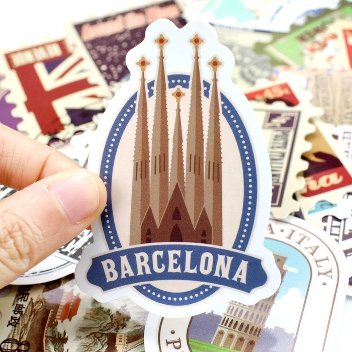 

50 Pcs Stiker Stamp Perangko Travel Koper Rimowa Retro Post