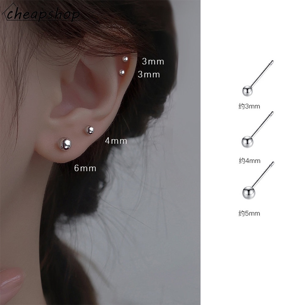 Ifyou Anting Tusuk Bentuk Bola Bulat Simple Bean Silver Earring Untuk Aksesoris Perhiasan Wanita