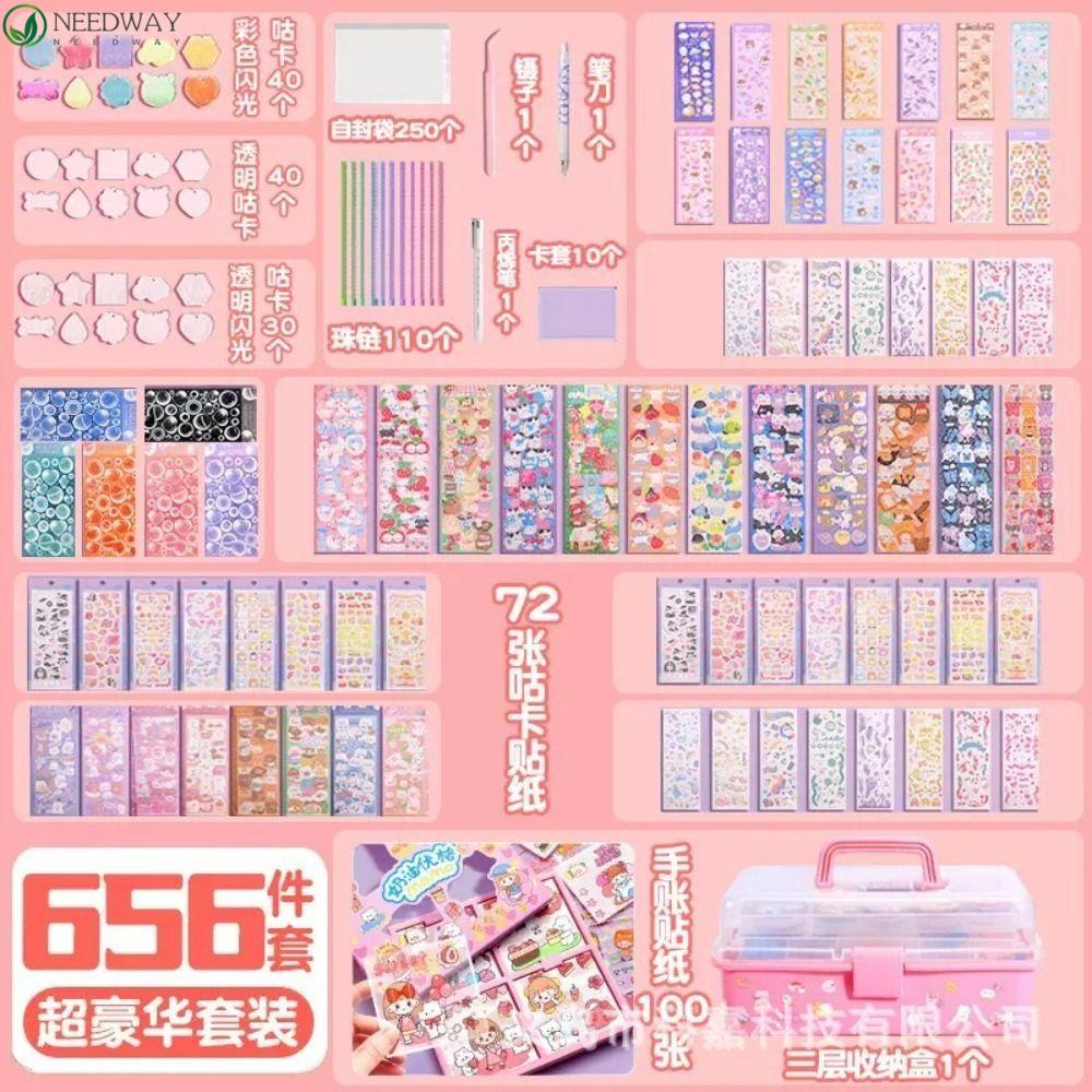 Needway Guka Stiker Set Handmade Besar Kotak Hadiah Gadis Dan Anak Scrapbooking Stiker Diy Gantungan Kunci Diy Keyring Diy Bahan Kotak Penyimpanan Goo Card Sticker Set