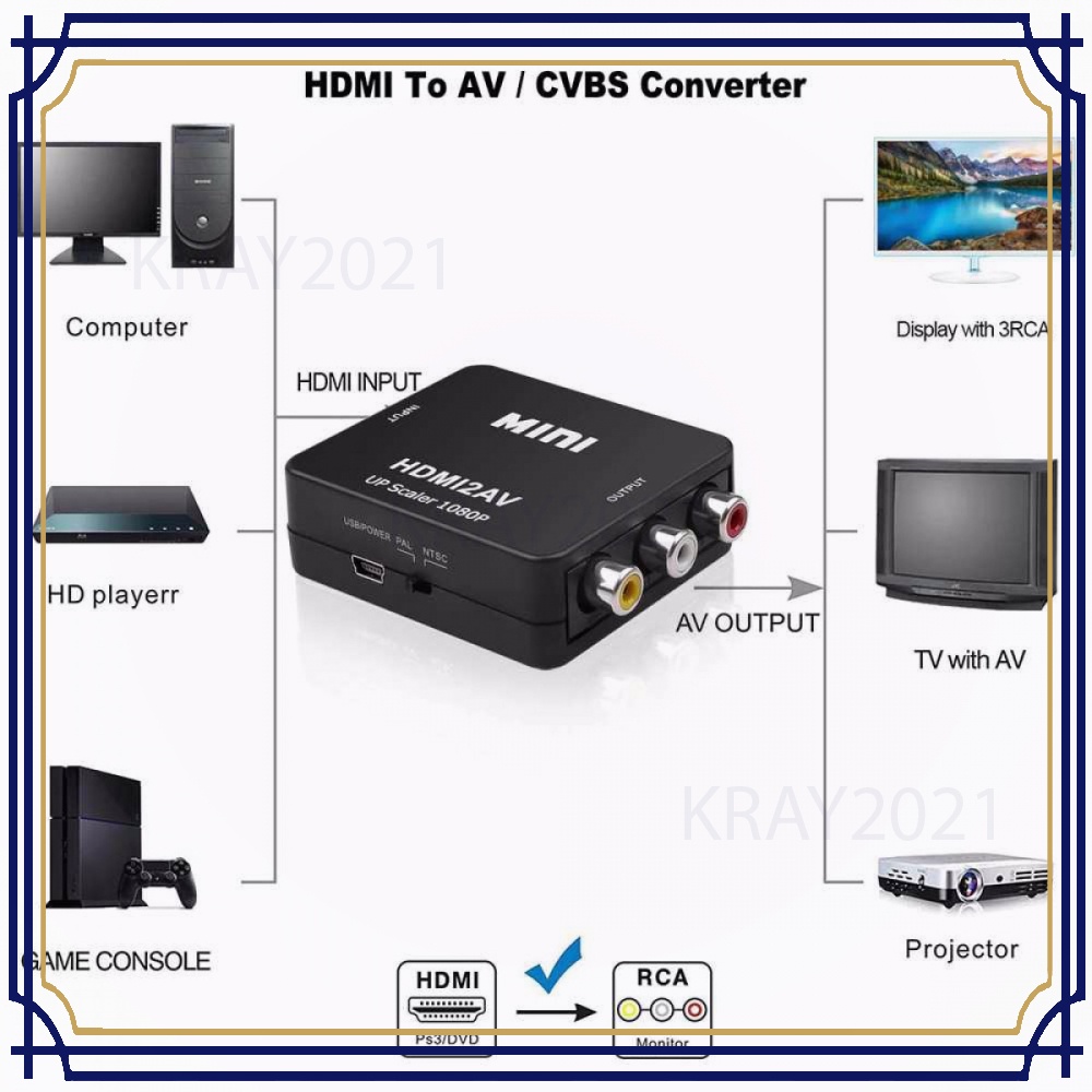 Adaptor Konverter HDMI to RCA AV 1080p HD900