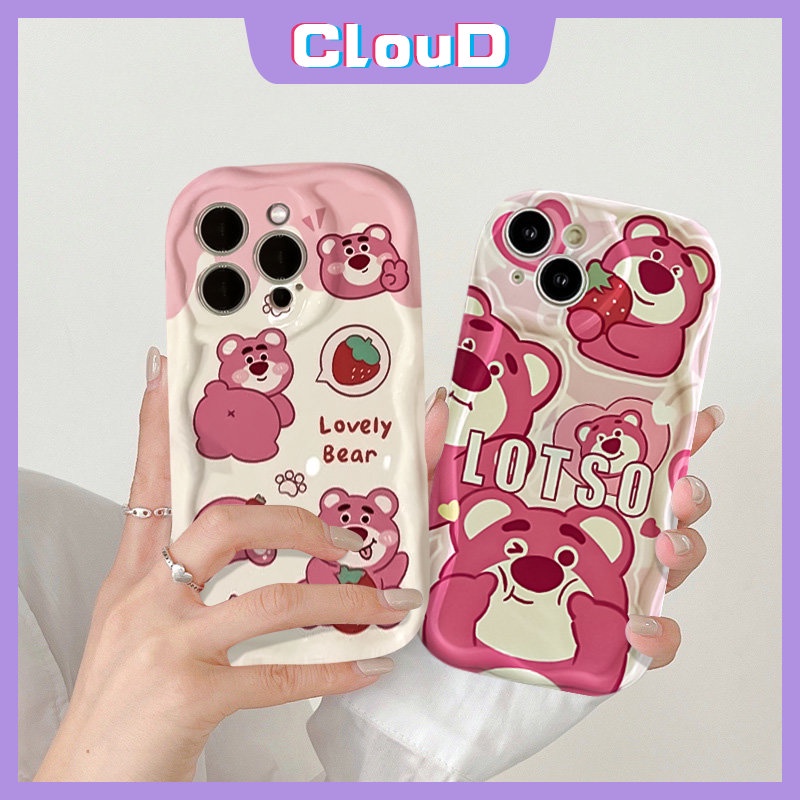 Case Untuk Redmi Note11 10 10s 11s 9 10C 8 12 A1 POCO M3 Redmi 10 A2 9A 9 10A 9T 9C 9C NFC Note9Pro 10Pro Max Plus Strawberry Bear Kartun Manyo 3D Casing Tepi Lengkung Bergelombang