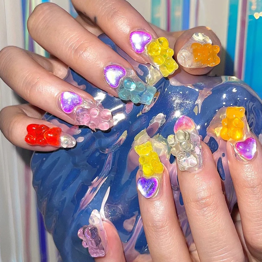 50pcs Cute Candy Colour Little Bear Aksesoris Kuku/ Patch Dekorasi Kuku Mini Resin 3D/ DIY Manicure Makeup Tools