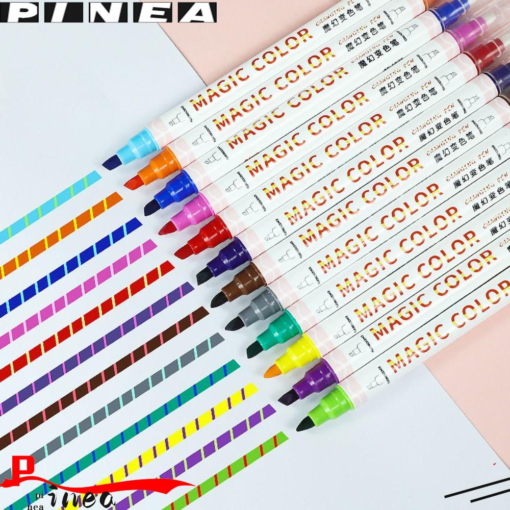 Nanas 12warna /Set Penanda Neon Kantor Perlengkapan Sekolah Alat Gambar Berubah Warna Ajaib