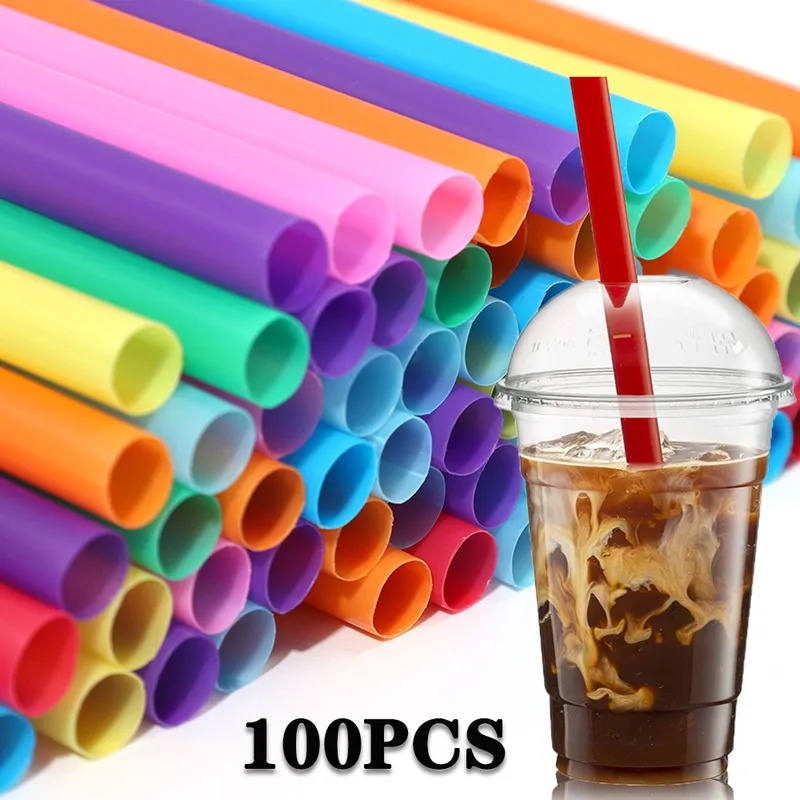 100pcs Paket Fleksibel Warna-Warni Sedotan Minum Plastik Sekali Pakai/Tabung Lurus Panjang Milktea Pasir Es Straw/Ulang Tahun Dapur Pernikahan Bar Perlengkapan Pesta Aksesoris