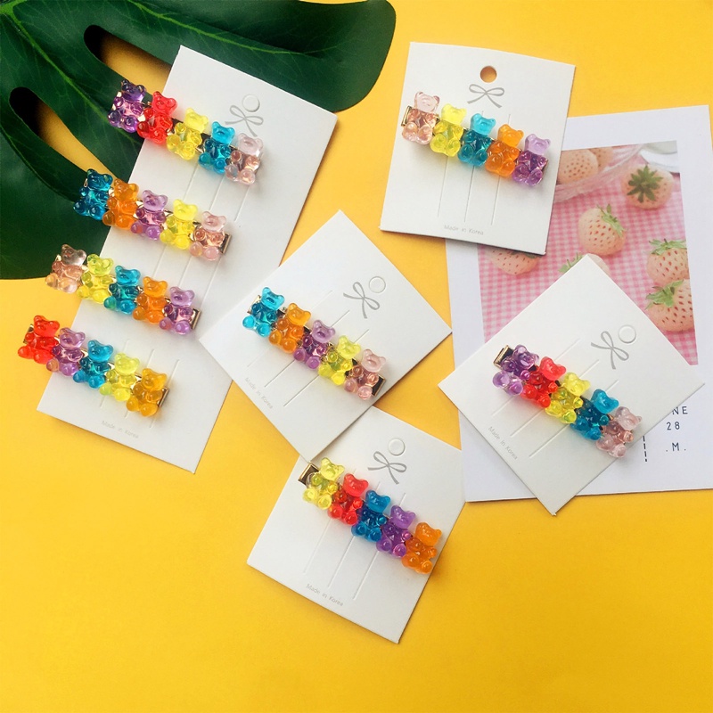 Cute Bear Candy Color Jepit Rambut Barrette Colorful Hair Clip Jelly Color Gummy Hiasan Kepala Gadis Wanita Jepit Rambut Duckbill Klip Hiasan Kepala