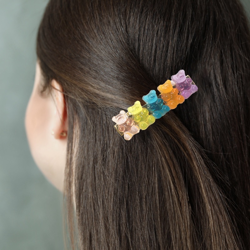 Cute Bear Candy Color Jepit Rambut Barrette Colorful Hair Clip Jelly Color Gummy Hiasan Kepala Gadis Wanita Jepit Rambut Duckbill Klip Hiasan Kepala