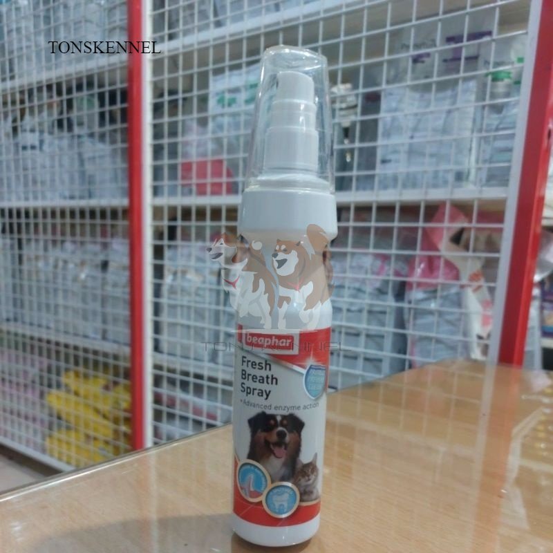 Penghilang Bau Mulut Anjing &amp; Kucing Beaphar Fresh breath spray 150ml Menghilangkan Bau Mulut/Plaque/Karang Gigi