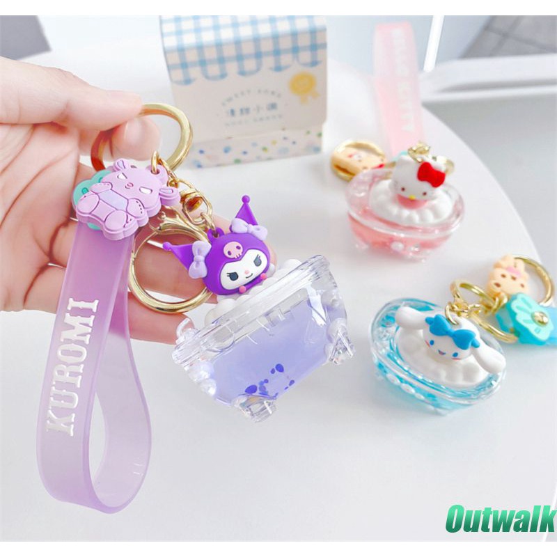 ღ Lucu Sanrio Gantungan Kunci Kartun Cinnamoroll Kuromi Minyak Pasir Mengalir Gantungan Kunci Mobil My Melody Tas Liontin Ornamen Anak Hadiah Mainan