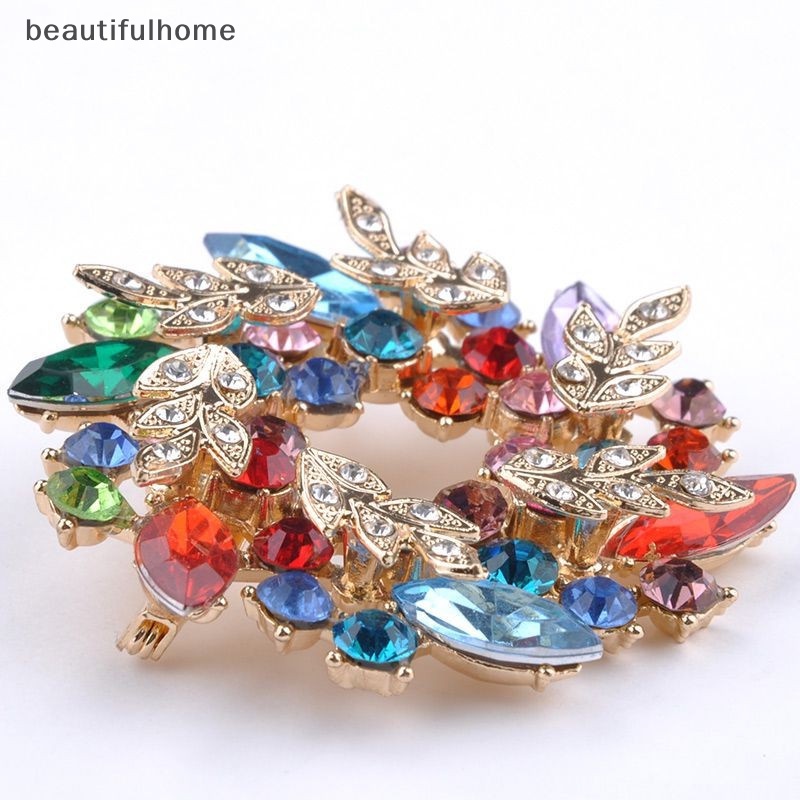 {beautifulhome} Mode Baru Bersinar Berlian Imitasi Berlapis Emas Redbud Bunga Pin Bros Perhiasan.