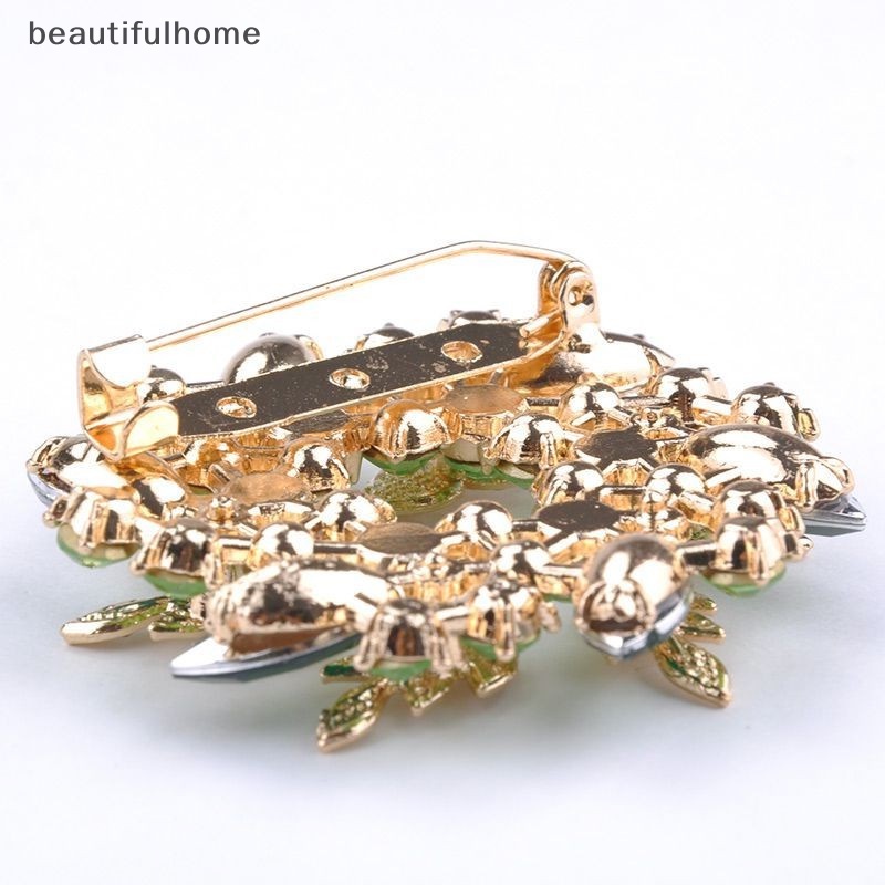 {beautifulhome} Mode Baru Bersinar Berlian Imitasi Berlapis Emas Redbud Bunga Pin Bros Perhiasan.