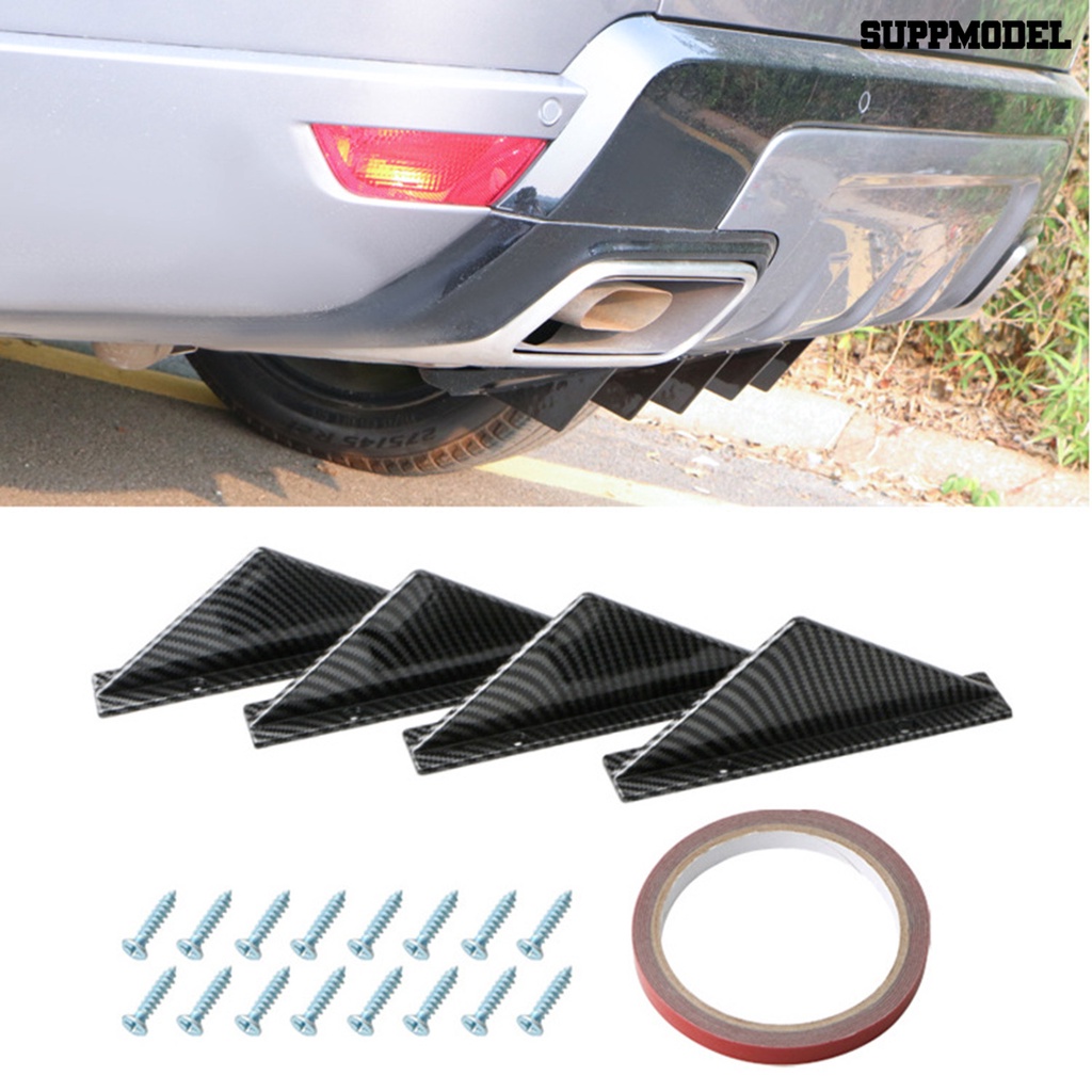 [SM]4Pcs Spoiler Bumper Mobil Pemasangan Mudah Anti-Tabrakan Hitam Serat Karbon Universal Mobil Modifikasi Bemper Belakang Diffuser Aksesoris Mobil