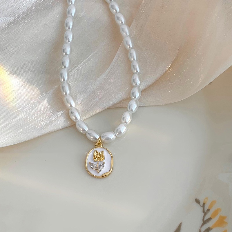 Rose Pearl Baru Manis Unik Niche High-End Modis Berkelas Elegan Kalung