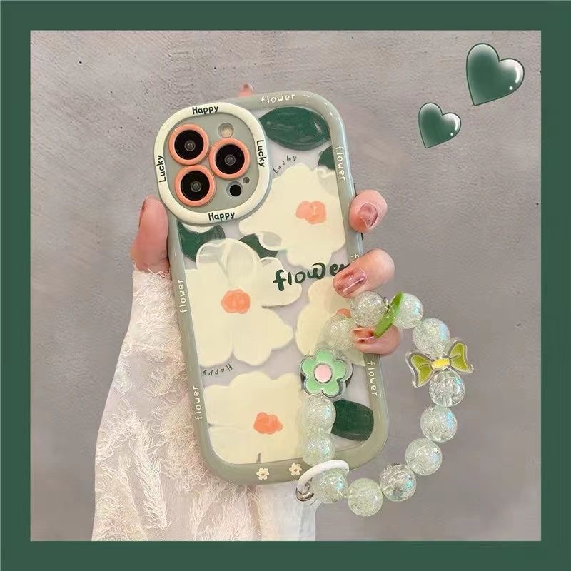 Same style as star Ins Wind Pretty Green Sunflower Soft Case iPhone 11 12 13 14 Pro Max New Puff Casing Apple for women girls Gift