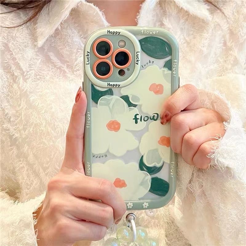 Same style as star Ins Wind Pretty Green Sunflower Soft Case iPhone 11 12 13 14 Pro Max New Puff Casing Apple for women girls Gift