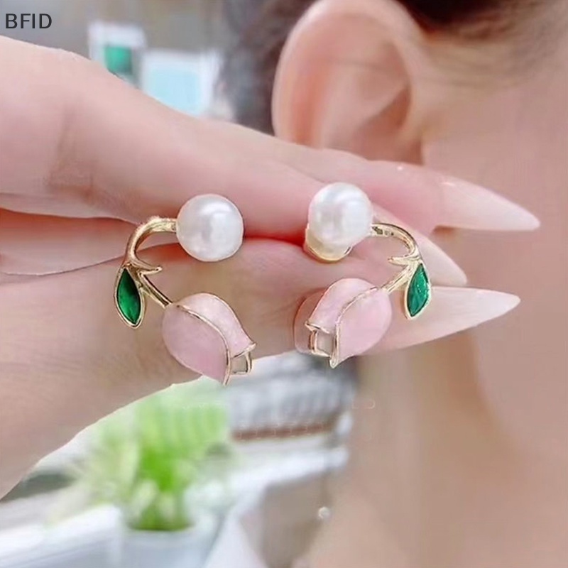 [BFID] Anting Tusuk Mutiara Imitasi Tulip Ringan Korea Untuk Wanita Dua Cara Memakai Giwang Telinga Untuk Perempuan Perhiasan Pesta Harian [ID]