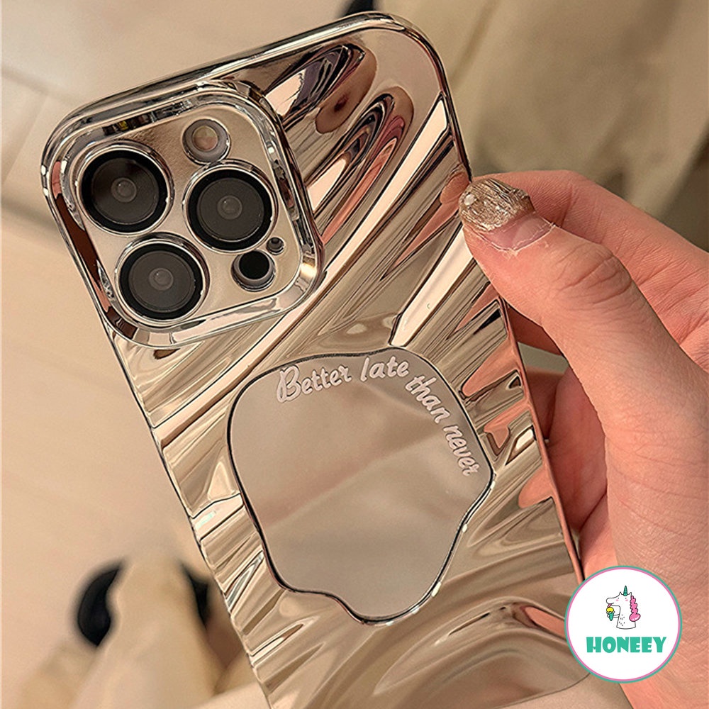 Ins Ripple Air Glossy Disepuh Makeup Mirror Phone Case Kompatibel Untuk iPhone 11 Pro Max13 12 Pro 14promax Fashion Tidak Teratur Penutup Belakang