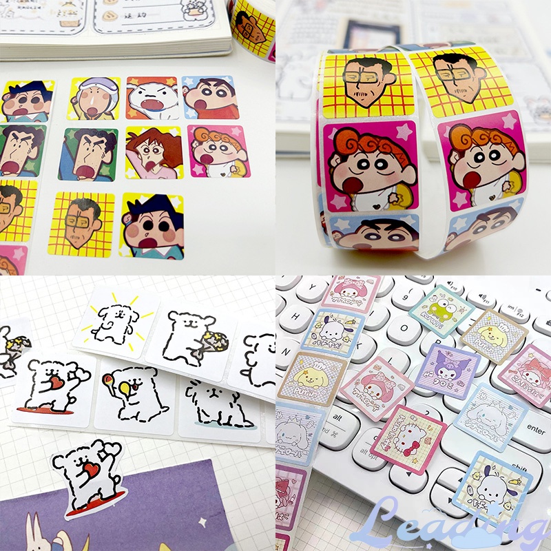 

500Pcs/Roll Stiker Karakter Kartun Lucu Sanrio Kuromi Melody Crayon Shin-chan Bahan Scrapbook Sticker DIY Stiker Untuk Dekorasi-Le