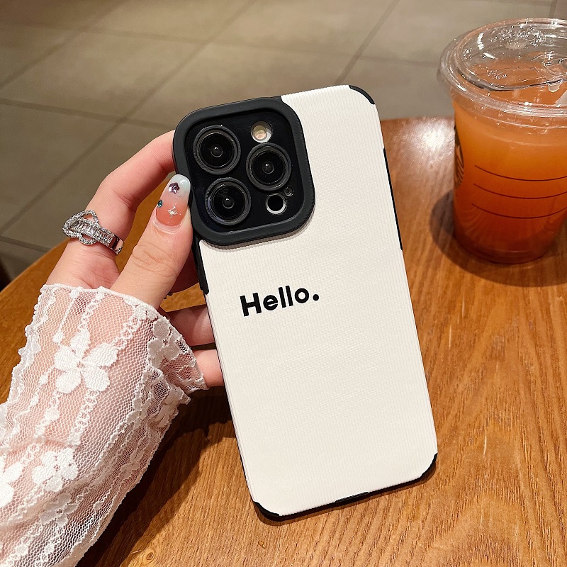 IPHONE Soft case Pelindung Kulit Tekstur Vertikal HELLO Putih Simple Untuk Iphone14 13 12 11 Pro Max X XR XS Max7 8 Plus