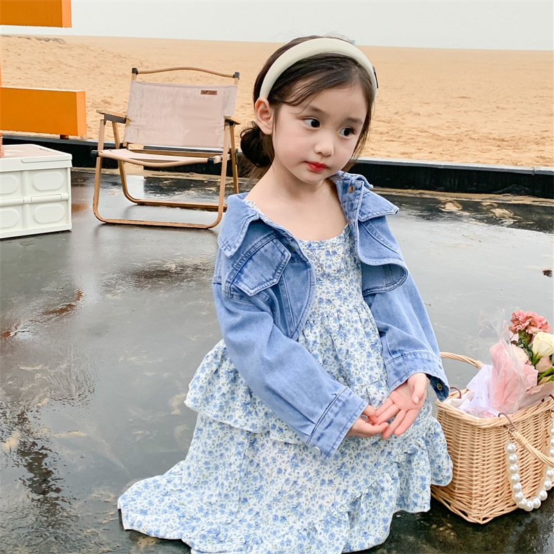 CHUBBI 25 Dress Anak Flower Biru Jaket Jeans