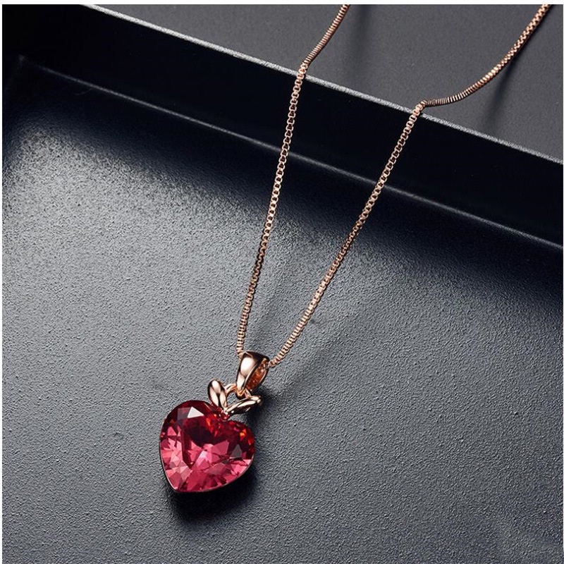 [FRA] Set Perhiasan Pengantin Peach Heart Apple Heart Pendant Kalung Anting Dua Potong Set