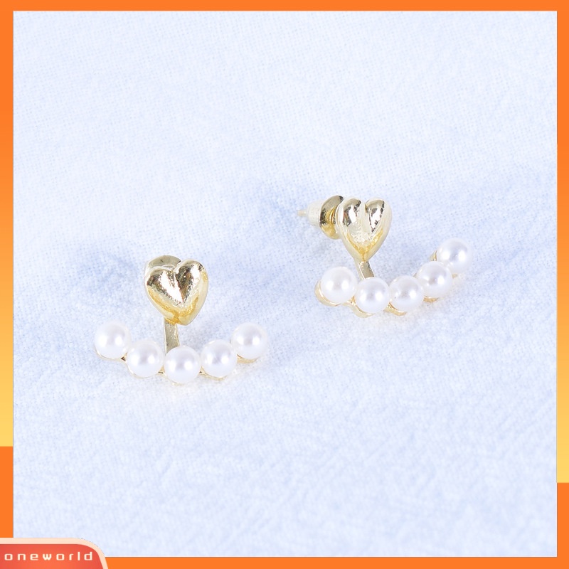 [ONR] 1pasang Mutiara Imitasi Wanita Ear Studs Golden Love Hati High Gloss Mewah Elegan Nonallergic Gadis Stud Earrings Fashion Perhiasan Aksesoris Hadiah