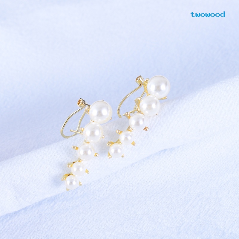 Anting Mutiara Twowood Elegan, simple, Dan Kecil, Dengan Kepribadian, Anting, Anting, Perempuan