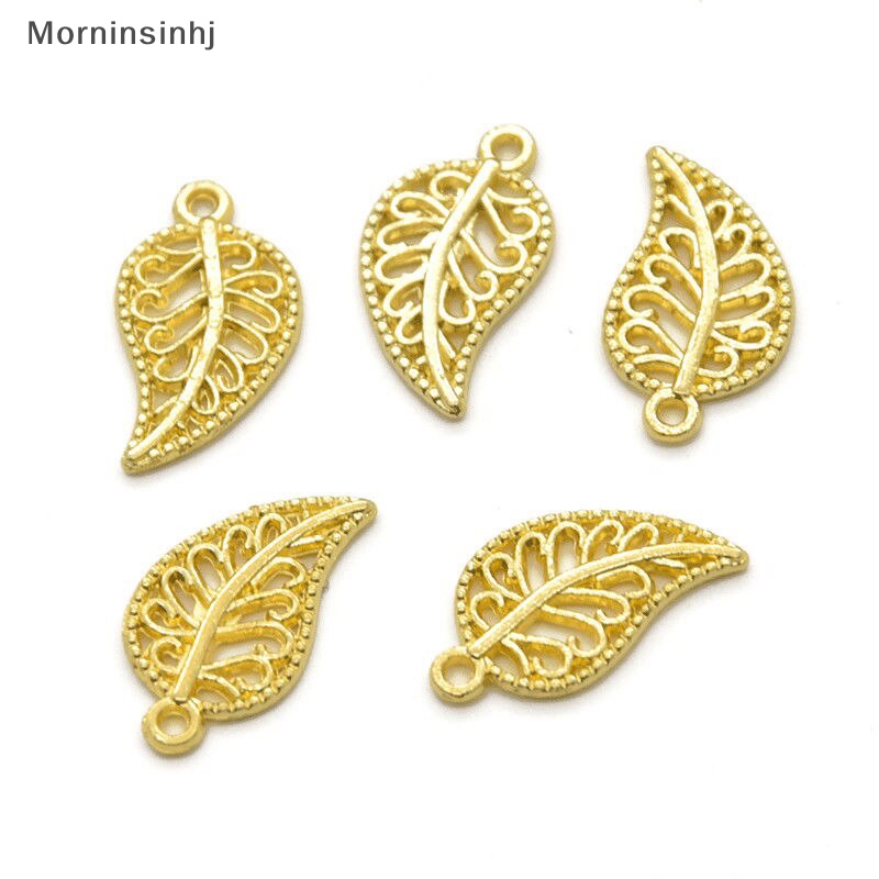 Mornin 100Pcs 10x18mm Kerawang Hollow Daun Logam Liontin DIY Wanita Anting Gantungan Kunci id