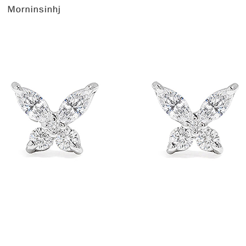 Mornin 1pasang Warna Perak Fashion Telinga Kupu-Kupu Sederhana Shiny Zircon Earring Light Crystal Ear Stud Untuk Wanita Perhiasan Hadiah id