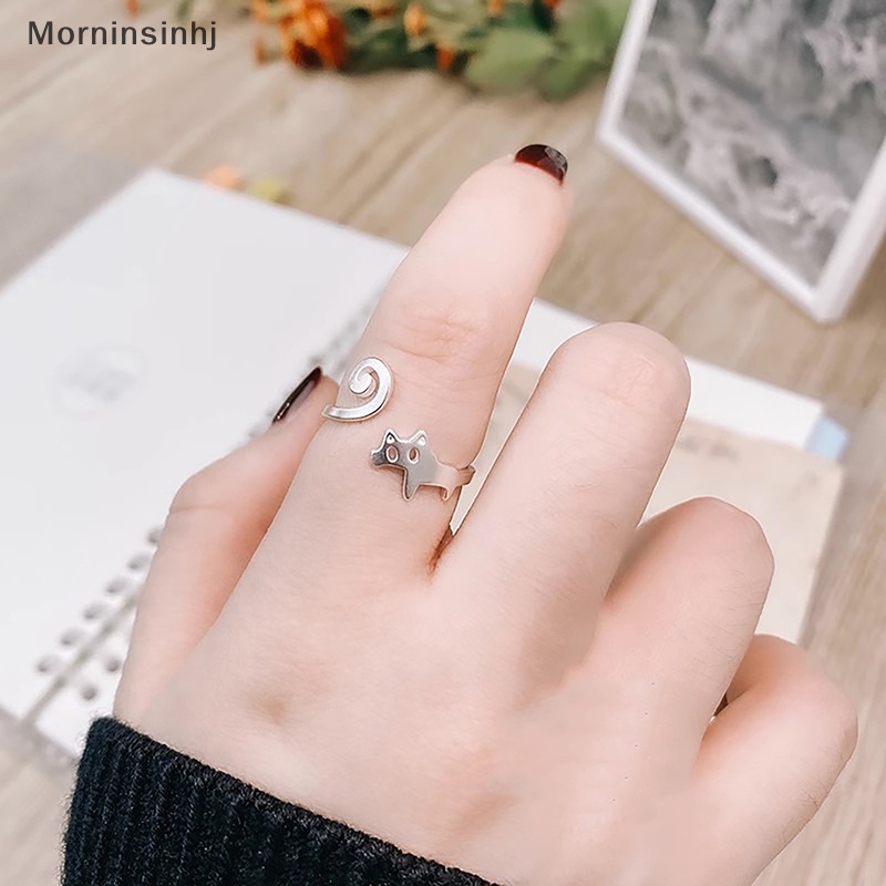 Mornin Cincin Jari Kucing Lucu Warna Silver Pembukaan Cincin Adjustable Untuk Wanita Gadis Ins Gaya Kesederhanaan Kepribadian Perhiasan Pesona Hadiah id