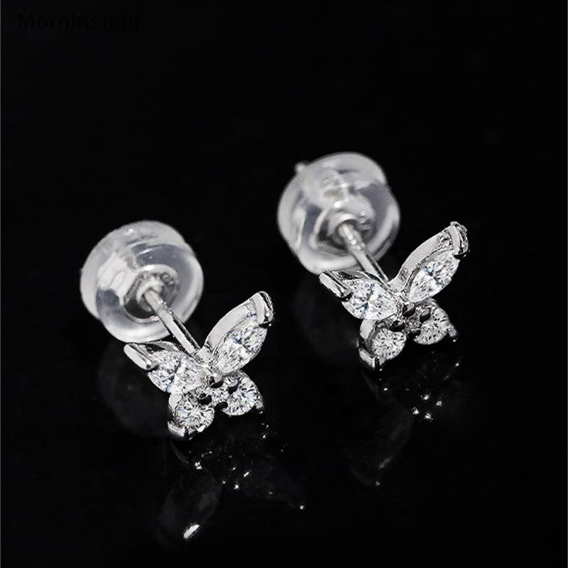 Mornin 1pasang Warna Perak Fashion Telinga Kupu-Kupu Sederhana Shiny Zircon Earring Light Crystal Ear Stud Untuk Wanita Perhiasan Hadiah id