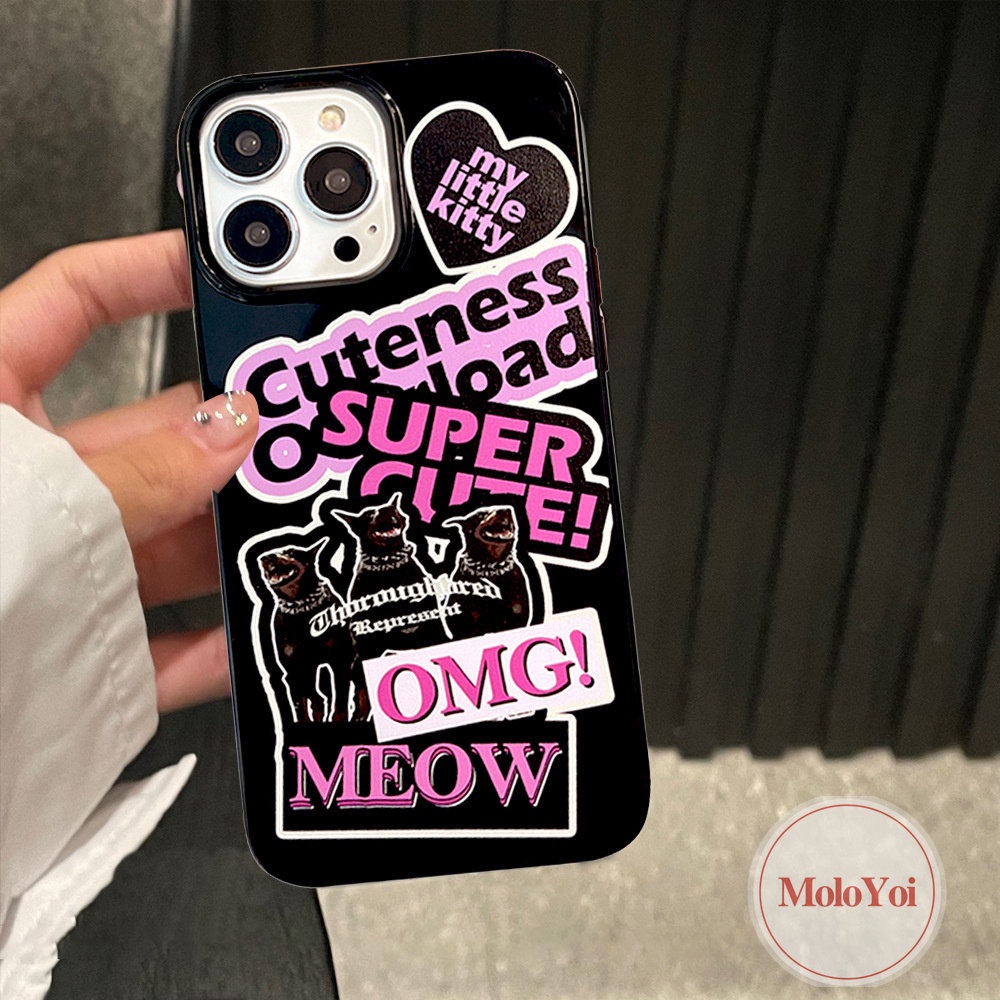 IPHONE Kacamata Hitam Kartun Glossy Shockproof Casing Anjing Keren Kompatibel Untuk Iphone7 8 Plus XR XS X Max 11 13 14 12 Pro Max SE 2020fashion Gaya Korea Kartun Anjing Lucu Doodle Tag Soft Case