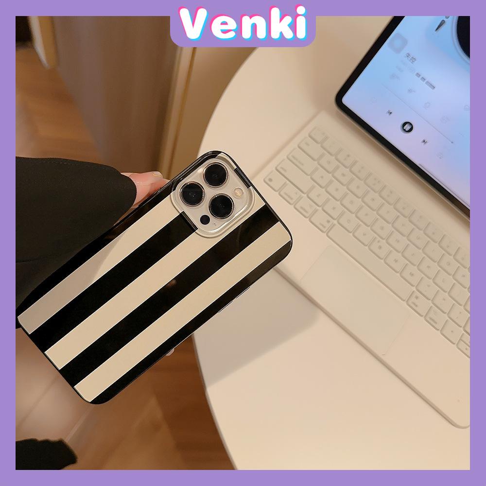 VENKI - Untuk iPhone 11 iPhone Case Hitam Glossy TPU Lembut Tahan Guncangan Perlindungan Kamera Garis Hitam dan Putih Sederhana Kompatibel dengan iPhone 14 13 Pro max 12 Pro Max xr xs max 7 8