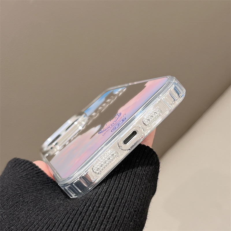 IPHONE Casing Ponsel Cermin Awan Biru Pink Kompatibel Untuk Iphone11 12 13 14 12Pro 13Pro 14Pro Pro Max XR X XS Max Electroplating Tombol Perlindungan Mirror Cover