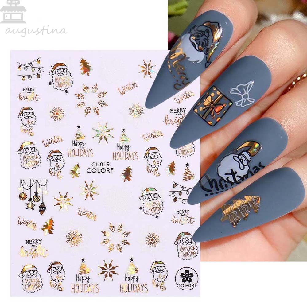 Agustina Natal Stiker Kuku Wanita Musim Dingin Bronzing Manikur Aksesoris Santa Claus Snowman Nail Art Dekorasi