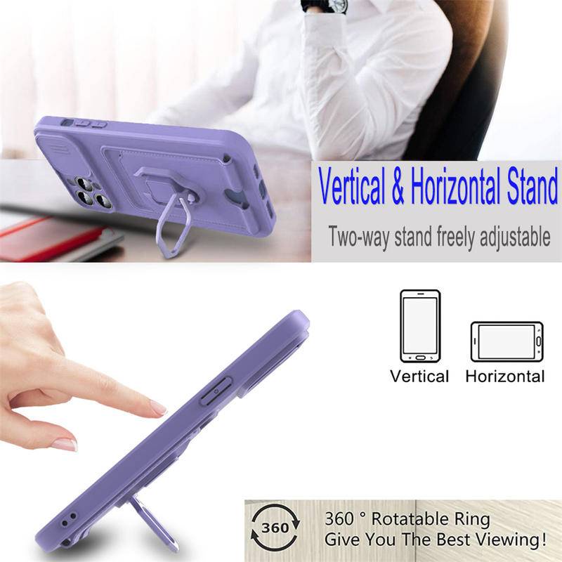 Case Pelindung Kamera Slide Silikon Cair Untuk Redmi Note10 12 8 Pro 10S 10T Magnetic Ring Card Holder Cover Untuk Xiaomi mi Poco X5 Pro M5S