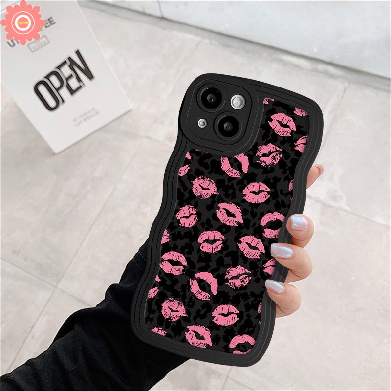 Casing Vintage Love Heart Untuk Redmi 9A 9T 10A 12C A1 9 10C 9C 10 A1+ A2+Note8 11 11s 10s 9s 9 10 Pro POCO M3 X3 NFC Pro Mi 11T Pro Retro Leopard Lip Print Lembut Sarung Tepi Wavy