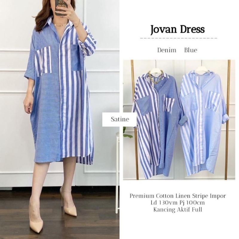 JOVAN DRESS ORI SATINE | Ld130 Premium Cotton Linen Stripe Impor