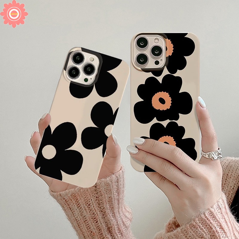 Casing Pelindung Kamera Tahan Guncangan Tiga Bunga Sederhana Kompatibel Untuk IPhone XR XS X Max8 7 Plus 11 14 13 12 Pro Max SE 2020 INS Fashion Gaya Korea Glossy Tpu Lembut Penutup Belakang