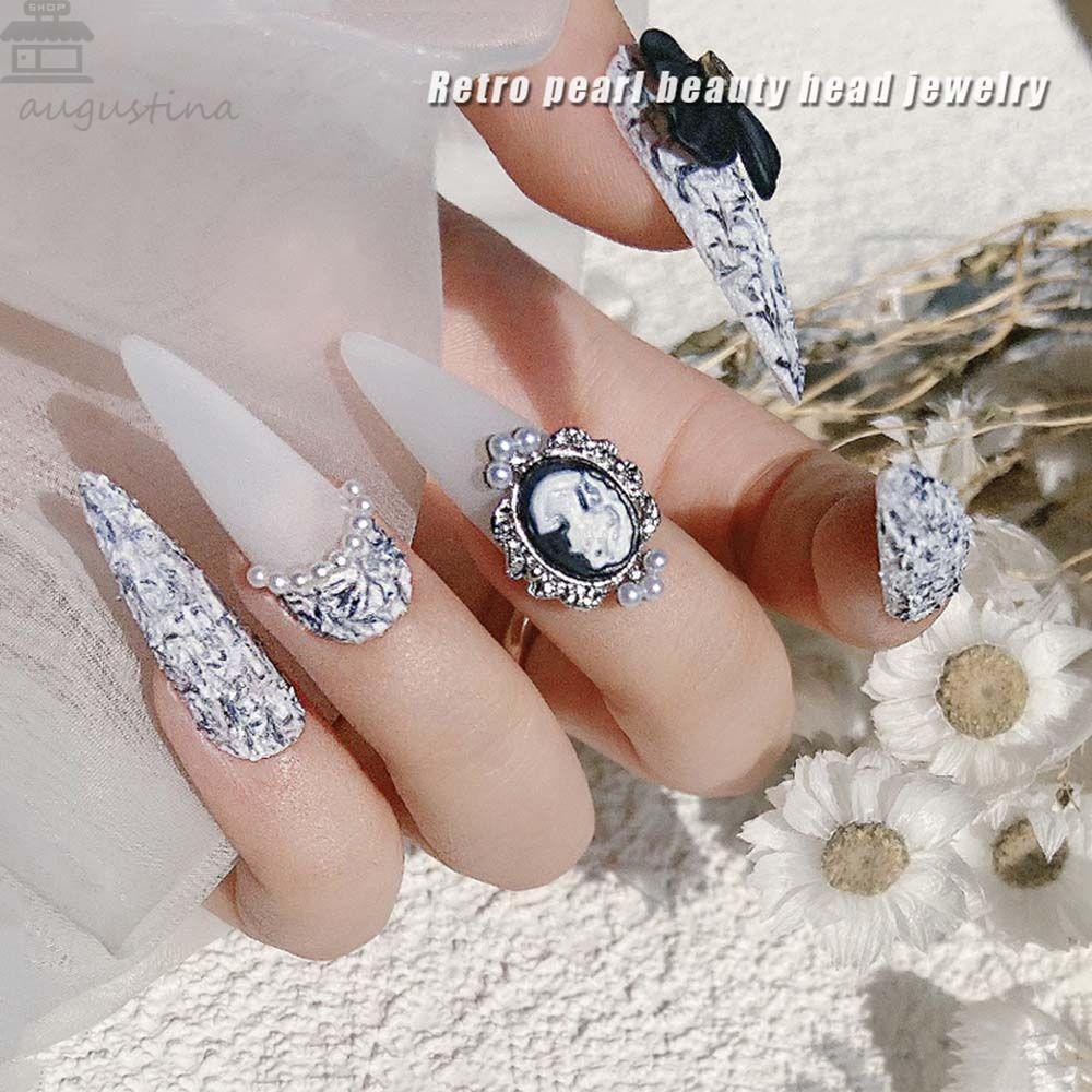 AUGUSTINA Agustina Nail Art Berlian Imitasi Logam Gadis Abstrak Berlian Retro Kecantikan Kepala DIY Dekorasi Kuku