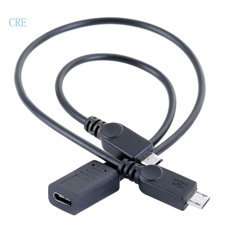 Cre 2in1 Tipe C Female to Micro USB Cable Kabel Charger Handphone Dua Perangkat Splitter Micro USB C Adapter Untuk Phon