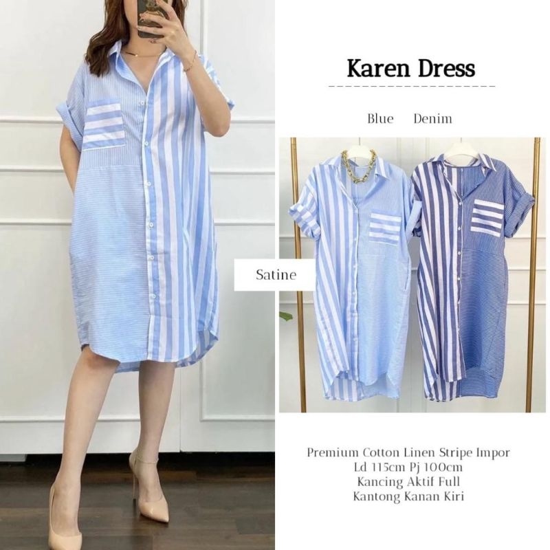 KAREN DRESS ORI SATINE | Ld115 Premium Cotton Linen Stripe Impor