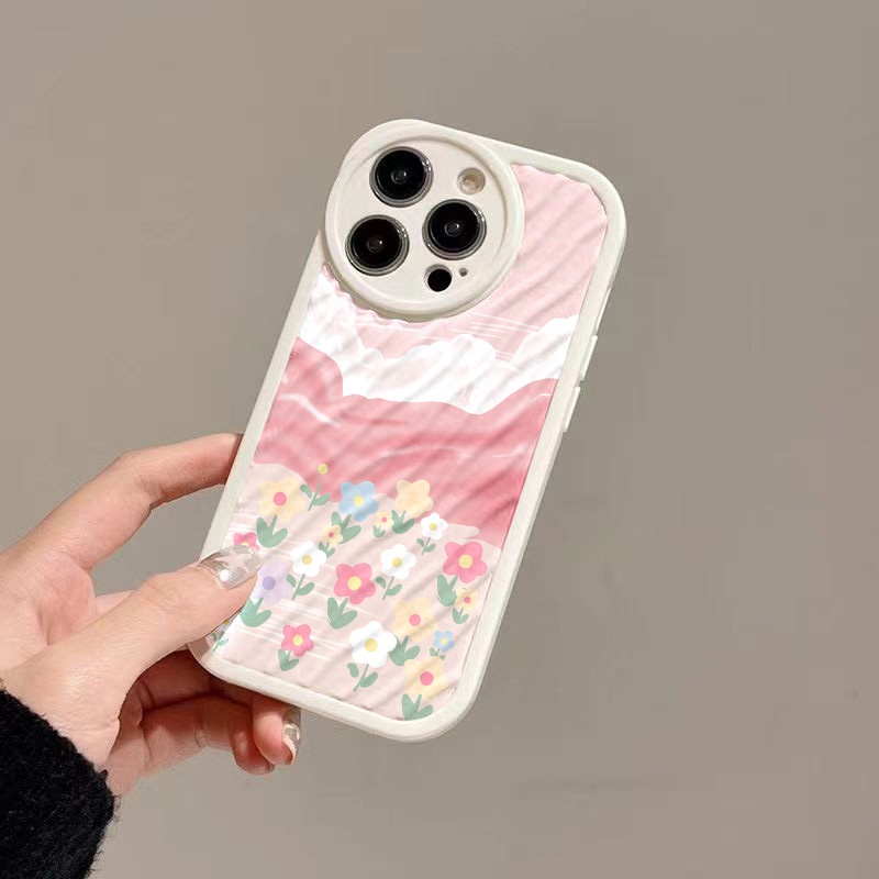 IPHONE Casing Ponsel Riak Air Bunga Langit Pink Kompatibel Untuk Iphone11 13 12 14 Pro Max14 Plus XR X XS MAX 7Plus 8Plus 7 8 SE 2020 2022 Sarung Tahan Guncangan