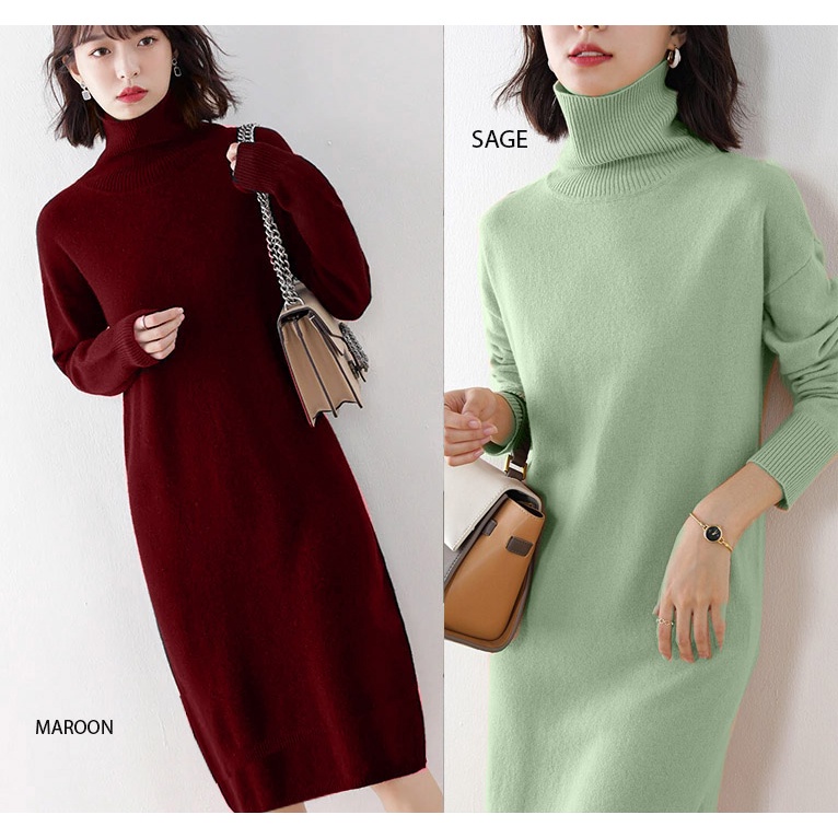 Turtleneck dress slit rajut