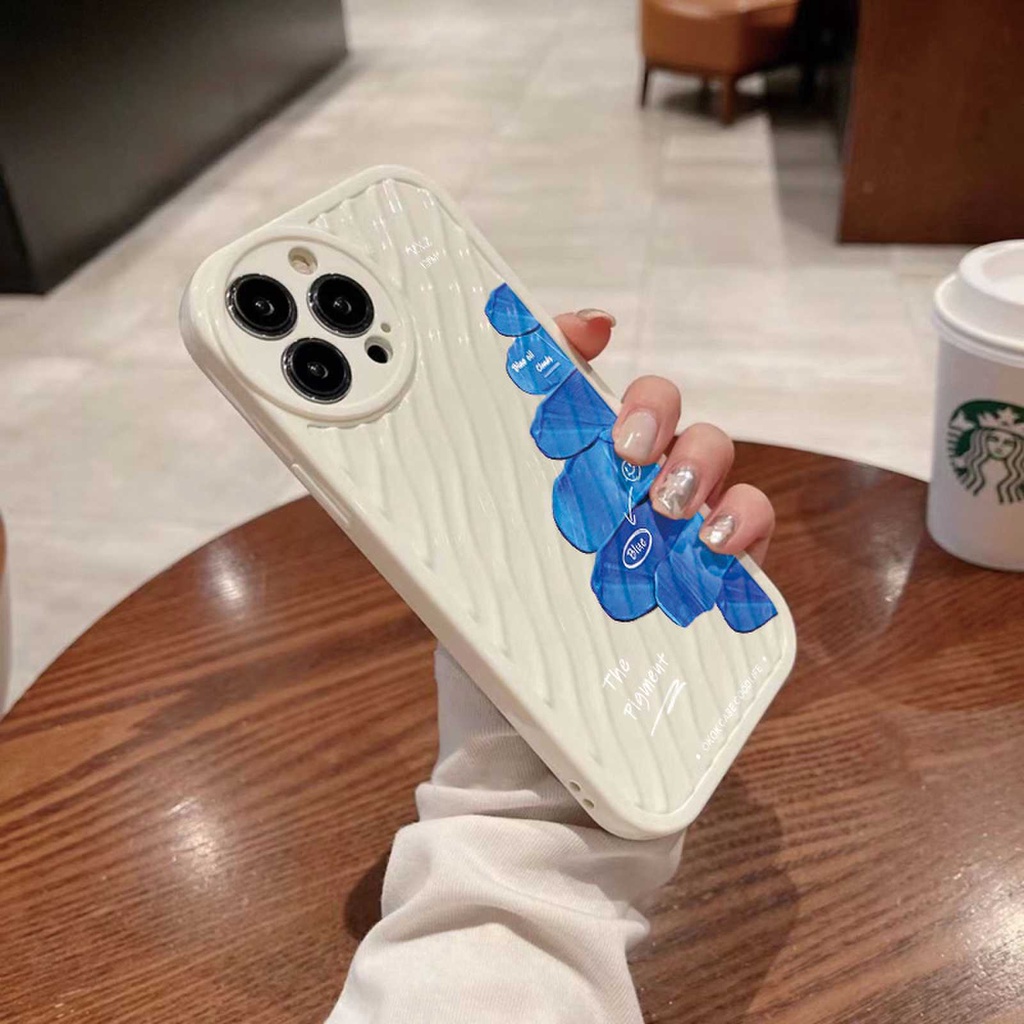 IPHONE Casing Ponsel Riak Air Lukisan Biru Kompatibel Untuk Iphone11 13 12 14 Pro Max14 Plus XR X XS MAX 7Plus 8Plus 7 8 SE 2020 2022 Sarung Tahan Guncangan