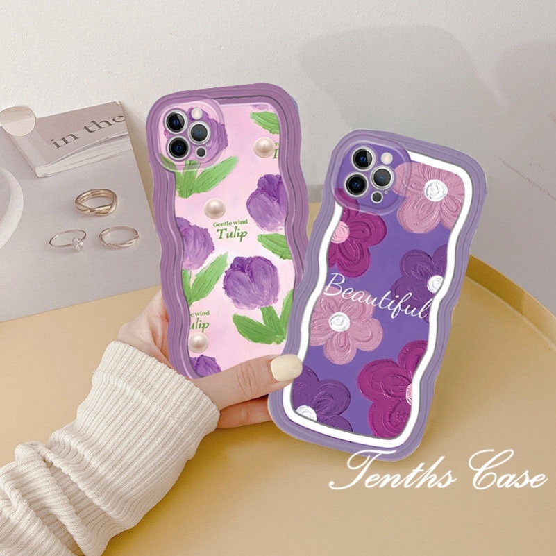 Untuk Samsung S23 S22 S21 S20 Plus S23 S22 S21 S20 Ultra S20 FE S21 FE Note 20Plus Note 20Ultra Wave Edge Purple Tulips Phone Case