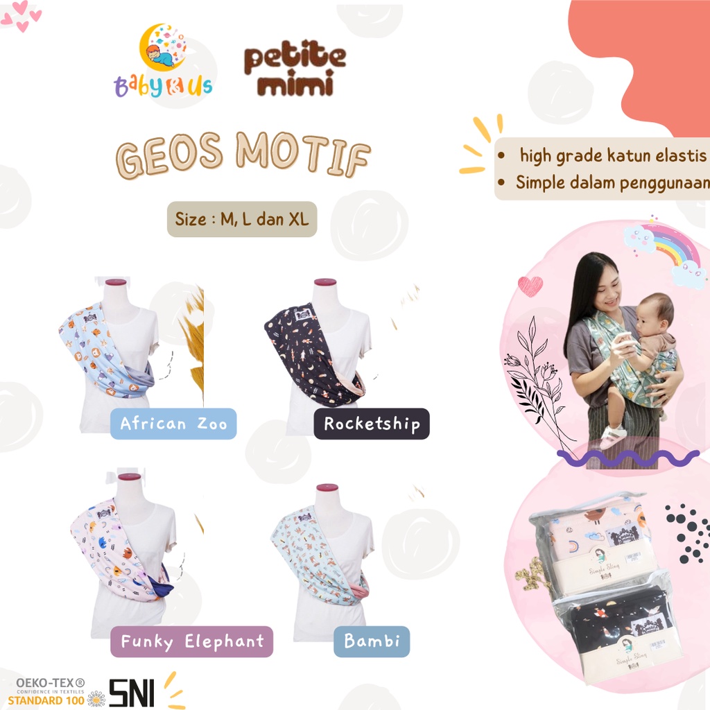 Petite Mimi Simple Sling Motif - Gendongan Kaos Motif Baby