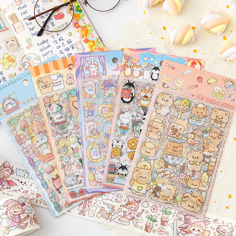 8lembar Kartun Lucu Seri Pet Potongan free Stiker Cewek Scrapbook Deco Bahan Stiker